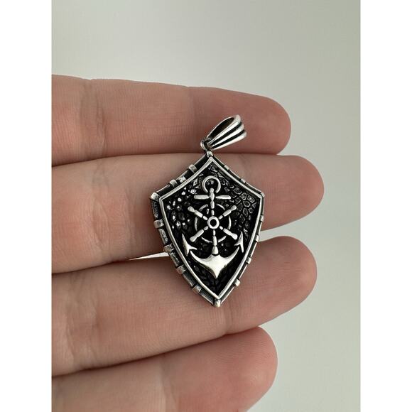 B.S Jewelry - New Sterling Silver 925 Anchor And Ship Wheel Pendent